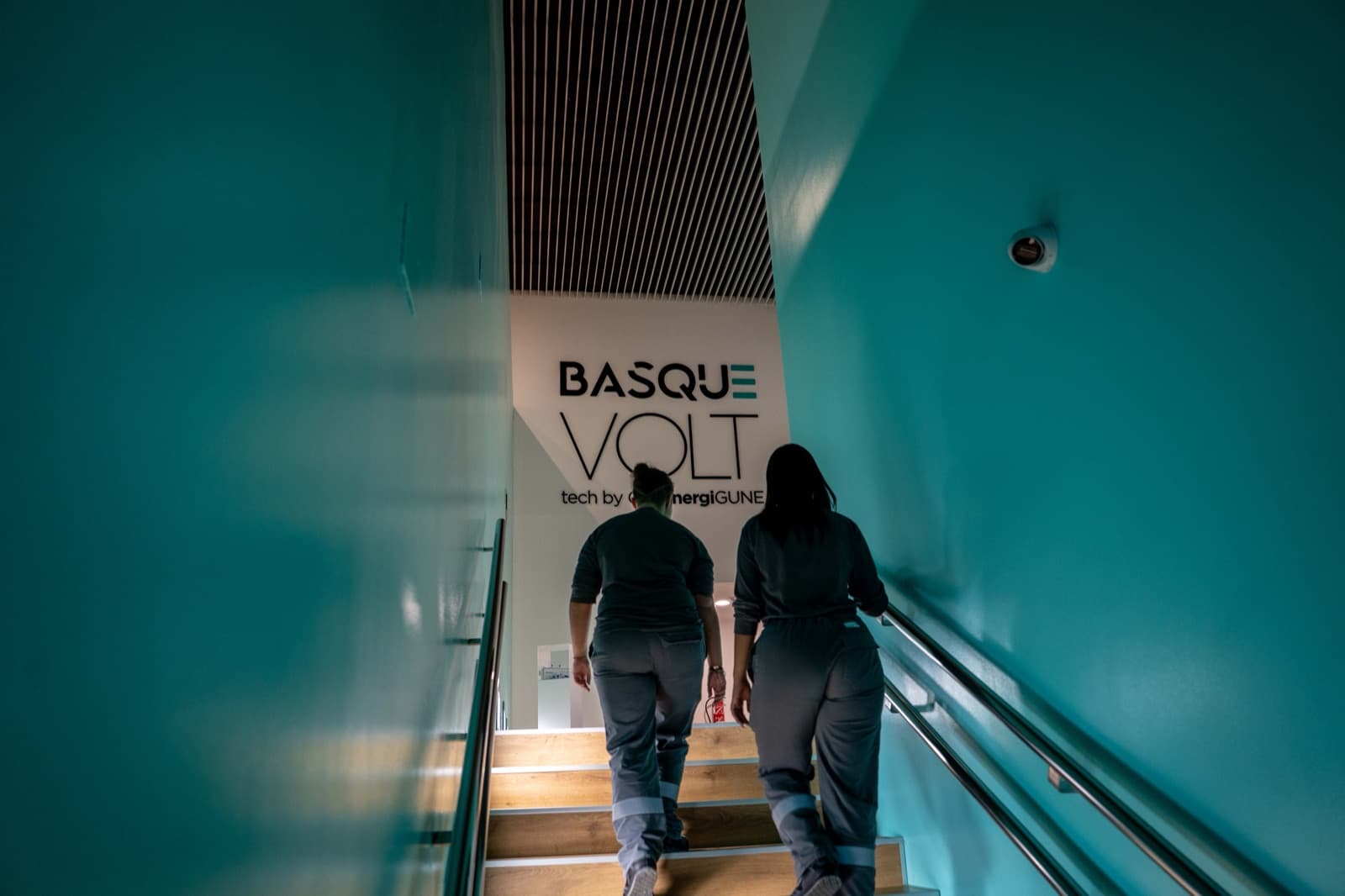 Team walking down the stairs at Basquevolt